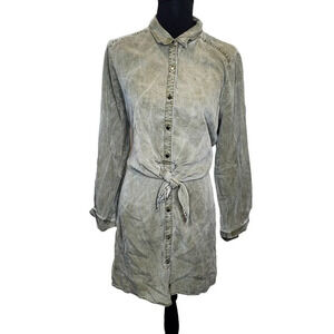 Express Green Tie Front Button Down Dress